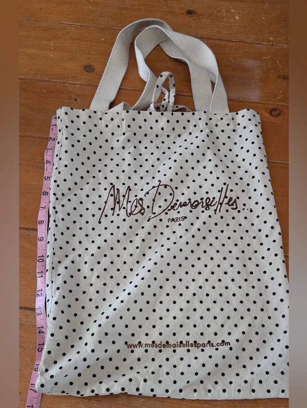 Mes Demoiselles Cream Canvas Tote with Black Polka Dots